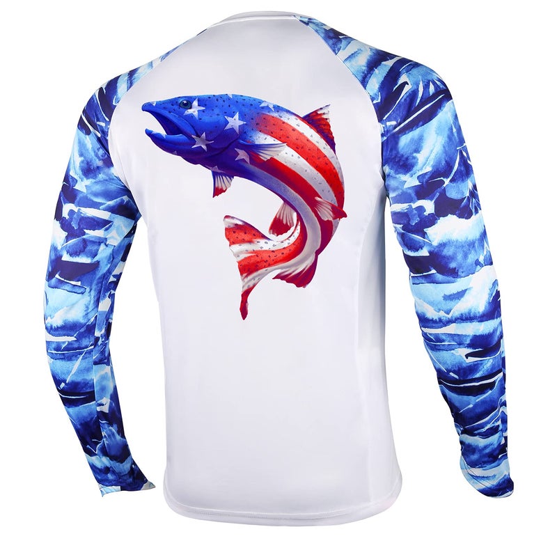 Palmyth Fishing Shirt for Men Long Sleeve Sun Protection UV UPF 50+ T-Shirts with Pocket (Americana Trout, Large, l) - Image 1